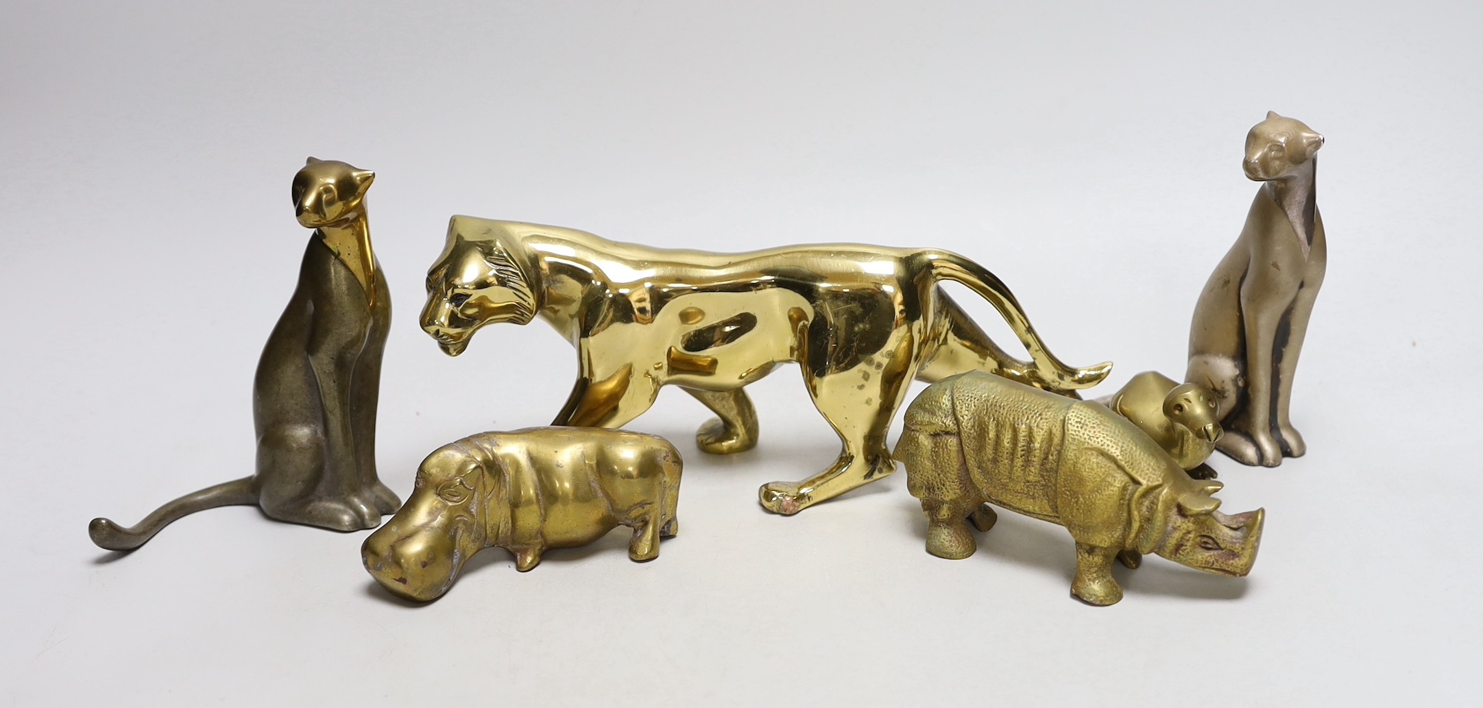 Five bronze wild animals and a bronze duck, tallest 13.5cms
